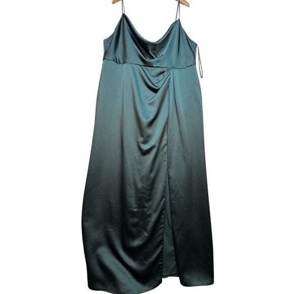 Dessy Collection Women's Satin Cowl Neck Bridesmaid Maxi Dress Size 22 W Green - Picture 1 of 12